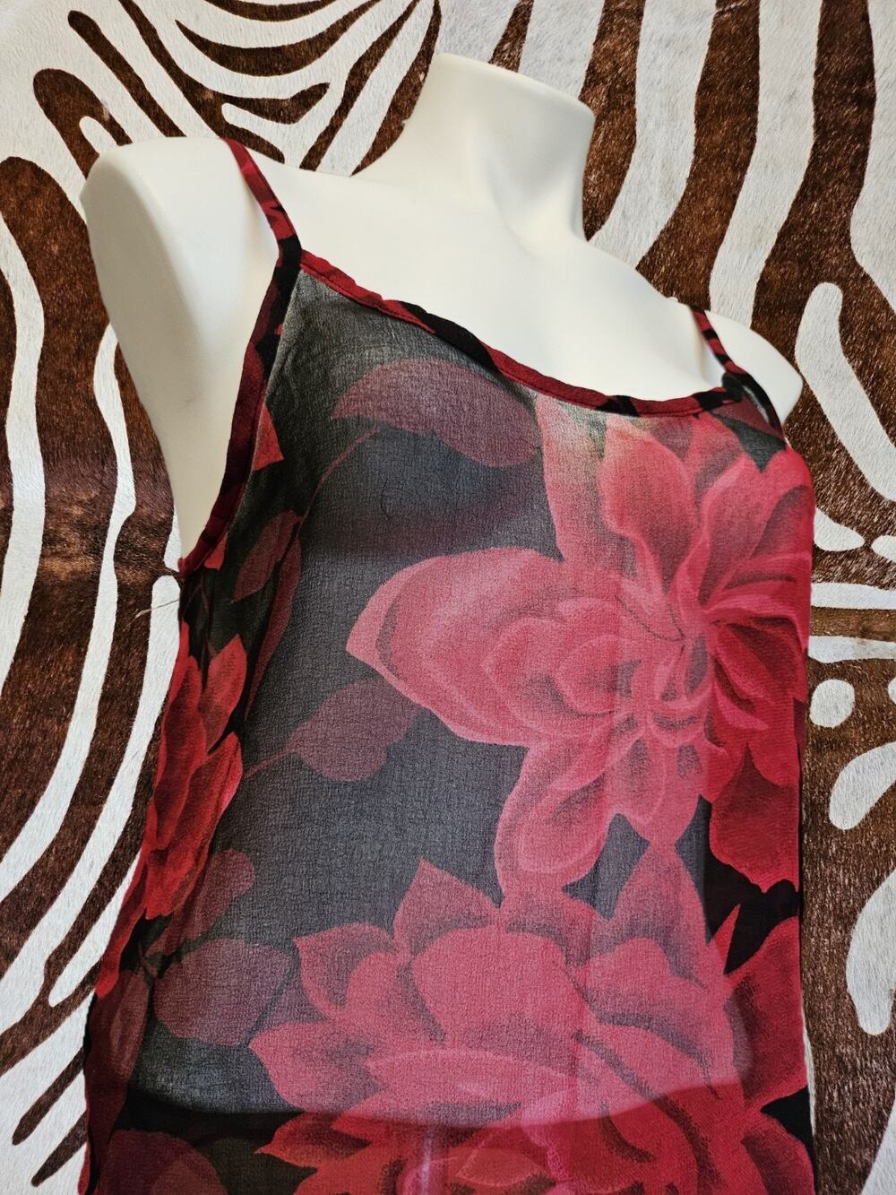 Vintage Goth Red Black Sheer Cami Top Lounge Wear Lingerie Whimsygoth Vamp Sz M
